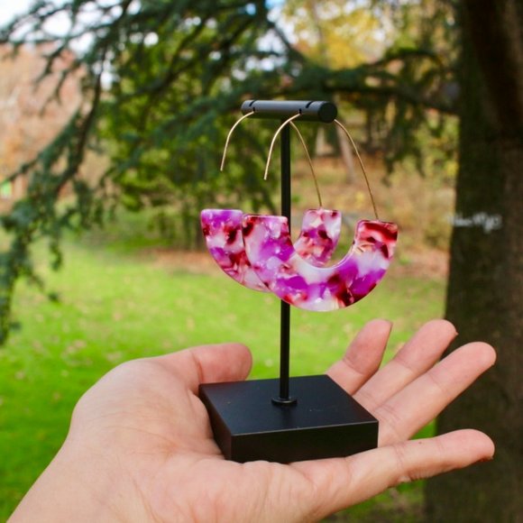 Baublebar Pink White Resin Drop Hoop Earrings - Picture 11 of 12